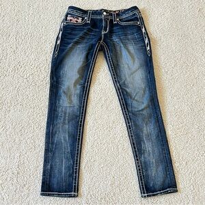 Rock Revival Embroidered Dark Blue Women's Skinny Jeans Sz 29 Cowgirl Chic Rare‎